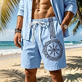 economico Vacanza-Per uomo Shorts Shorts di Lino Pantaloncini Estivi Shorts da Spiaggia Coulisse Elastico in vita Stampato Geometrico Comodità Traspirante Lunghezza al ginocchio Quotidiano All'aperto Ferie Vacanza Moda