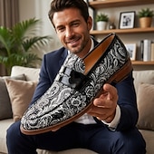 economico Scarpe Dichiarazione-mocassini da uomo neri con stampa paisley, scarpe eleganti slip-on di tendenza con cinturino lucido, calzature da gentiluomo per matrimoni, banchetti, feste e occasioni speciali.