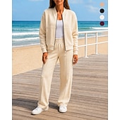 economico Tute da ginnastica-Per donna Abiti da 2 pezzi Tuta da ginnastica lounge Tasca Tinta unita Completo Abbigliamento Autunno Nero Bianco Spandex All'aperto Viaggio Sportivo Traspirante Manica Lunga Sport Abbigliamento