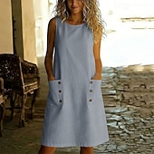 cheap Plain Dress-Women's Vintage Vacation Plain Sleeveless Crew Neck Knee Length Dress Loose Fit dark brown Black Dark Red Navy Blue Spring