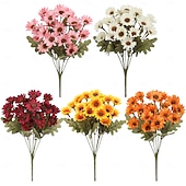 お買い得  造花-秋の造花菊10束、夕焼け菊、デイジーとユーカリの屋外用造花秋花、UV耐性、防水、防風、本物そっくりの満開植物、庭、ポーチ、パティオ用