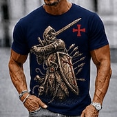  Herren Tempelritter Kreuz T Shirt Kurzarm T-Shirt 3D-Druck Rundhalsausschnitt Hemd Religiös Straße Dunkle Party Schwarz Khaki Dunkelblau Ganzjahres Bekleidung S M L XL XXL XXXL