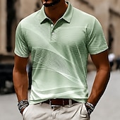 cheap Men's Geometric Polo-Men's Geometic Line Polo Shirts Short Sleeve Polo Shirts Collared Shirts Casual Athleisure 3D Print Buttons Breathable Mesh Summer Spring Blue Purple Green