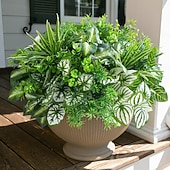 cheap Artificial Plants &amp; Greenery-20pcs Artificial Bunches Greenery Plants Fake Plastic Leaves with Stems UV Resistant Outside Faux Plants Bushes for Outdoor Patio Garden Front Porch Yard Decor