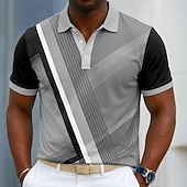 abordables Polo géométrique pour homme-Men's Geometic Line Polo Shirts Short Sleeve Polo Shirts Collared Shirts Casual Athleisure 3D Print Buttons Breathable Mesh Spring &amp; Summer Blue Light Green Green