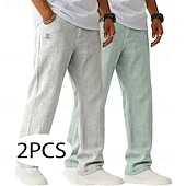 economico Classico-Per uomo Pantaloni di Lino Pantaloni Pantaloni Estivi Pantaloni Larghi Coulisse Elastico in vita Gamba Dritta Semplice Leggero Traspirante Lunghezza intera Casuale Quotidiano All'aperto Vacanza Moda
