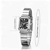 cheap Quartz Watches-Women's Rectangular Watch, Vintage Silver Stainless Steel Expansion Band Watch with Black Roman Numeral Dial, Elegant Ladies Stretch Bracelet Wristwatch, Retro Fashion Jewelry Gift