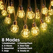 abordables Lampes d’extérieur solaires-Guirlande lumineuse solaire d'extérieur de 8 m, 16 LED, style rétro, en corde de chanvre, 8 modes d'éclairage, étanche, idéale pour villa, jardin, cour, arbre, camping, café, décoration d'ambiance de