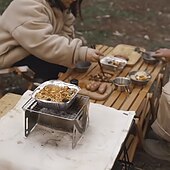 baratos Grills &amp; Outdoor Cooking-Conjunto de churrasqueira dobrável para uso externo com 2 peças, incluindo fogão a cartucho de aço inoxidável e fogão a carvão portátil, perfeito para camping, trilhas, festas no jardim, piqueniques,