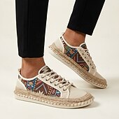preiswerte Lässige Schnürschuhe-Espadrilles aus Canvas für Herren im Ethno-Stil mit Schnürung – atmungsaktive, leichte Freizeitschuhe im Boho-Tribal-Look für Sommer, Strand, Reisen und Streetwear