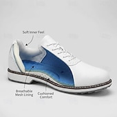 abordables Zapatos de Golf para Hombres-Zapatillas de golf impermeables sin tacos para hombre, con cordones, de microfibra con aspecto de piel y suela de goma antideslizante.