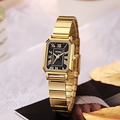 cheap Quartz Watches-Women's Rectangular Watch, Vintage Silver Stainless Steel Expansion Band Watch with Black Roman Numeral Dial, Elegant Ladies Stretch Bracelet Wristwatch, Retro Fashion Jewelry Gift