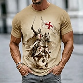  Hombre Caballo Caballeros templarios Cruz Camiseta Manga Corta Camiseta Impresión 3D Cuello Barco Camisa Religioso Calle Fiesta oscura Negro Caqui Todas las Temporadas Ropa S M L XL XXL XXXL