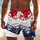  Men's 4th of July U.S. 250th Anniversary American Flag Swim Trunks Bathing Suits Swim Shorts Board Shorts Mid Waist Patriotic Holiday Side Pockets Mesh Lining Elastic Drawstring Waist Designer