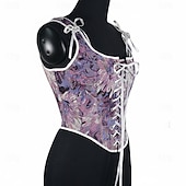 cheap Tops-Medieval Renaissance Cottagecore Corset Overbust Corset Bodice Lace up Floral Fancy Dress Women's Fantasy Halloween Carnival Casual Daily Renaissance Fair LARP Adults' Corset Spring &amp; Summer