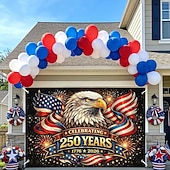 baratos 250º Aniversário-Capa decorativa para porta de garagem comemorativa do 250º aniversário - águia-careca patriótica e bandeira americana, banner para o 4 de julho - capa para porta de garagem para decoração da festa do Dia da Independência de 2026, 2,4 x 2,1 m