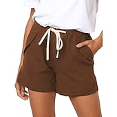 cheap Hot Shorts-Women's Cotton Shorts Fashion Streetwear Casual Short High Waist Plain Pocket Elastic Waistband Comfy Comfort Soft Stretchy Outdoor Vacation Street Dark-Gray Apricot Khaki Black Summer Spring Loose