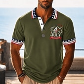  4th of July 2026 250th Men's American US Flag Polo Shirts Short Sleeve Polo Shirts Lapel Casual Athleisure Daily Wear Festival Outfit 3D Print Buttons Breathable Mesh Spring & Summer White Red Navy