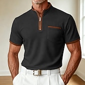abordables Polo Classique pour Hommes-Homme Chemises Polo Gaufre Texturé Occasionnel Vacances Revers Zip quart Manche Courte Mode Basique Uni Bloc de Couleur Printemps &amp; Été Été Printemps Coupe régulière Noir Blanche bleu marine Kaki Gris