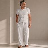 billige Klassisk-Herre Militærbukser Linbukser Bukser Sommerbukser Snorer Elastisk midje Multi lomme عادي Komfort Myk Full lengde Daglig utendørs Ferie Mote Klassisk Stil Svart Hvit Uelastisk