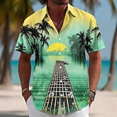 cheap Music and Guitars-Men's Guitar Musical Instrument Coconut Palm Shirt Summer Shirt Tropical Shirts Short Sleeve Hawaiian Vintage Retro Music Festival Beach Vacation Wear Summer Spring Turndown 3D Print Button Up Shirts