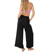 abordables pierna ancha y cintura alta-Mujer Algodón Perneras anchas Moda Ropa de calle Casual Longitud total Alta cintura Plano Bolsillo Cintura elástica Confortable Comodidad Suave Elástico Exterior Vacaciones Calle Azul Piscina
