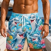 olcso Ocean Print-Férfi Halak Polip Korall Úszónadrágok Fürdőruhák és fürdőnadrágok Deszkás short Közepes csípő Hawaii Napi Tengerparti nyaralás Oldalzsebek Hálós bélés Elasztikus húzózsinóros derékrész Tervező Ruházat