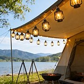 economico Luci solari da esterno-Luci a stringa solari retrò a cherosene con LED, impermeabili, per giardino, 6,5 m, 30 LED, ideali per vacanze, campeggio all'aperto, tende, matrimoni, cortili, balconi, festival di Ramadan, feste di