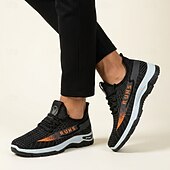 cheap Casual Sneakers-Men's Black and Orange Running Sneakers Lightweight Breathable Lace-Up Athletic Walking Shoes Cushioned Sport Footwear for Jogging, Gym Training, Travel and Daily Active Wear