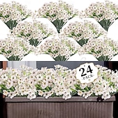 abordables Flores artificiales-24 paquetes de flores artificiales para exteriores resistentes a los rayos UV, flores de primavera para macetas de exterior, decoración para bodas, hogar, jardín, patio, porche (8 colores)