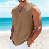  Per uomo Canotta in lino Maglietta senza maniche Senza Maniche Scollo a V Estate Semplice Moda Designer Essenziale Morbido Casuale Spiaggia Vacanza Nero Rosso Blu marino Maglietta Top per Uomo