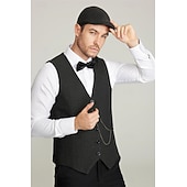 baratos Men's 1920s Costumes-Roaring 20s 1920s Retro Vintage Outfits Waistcoat Accesories Set Gentleman Gangster Fancy Dress Men's Halloween Carnival New Year Carnival Party / Evening Masquerade Adults' Cravat Vest Hat