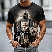  Homens Cavaleiros Templários Cruz Camiseta Manga Curta Camiseta Impressão 3D Gola Redonda Camisa Religioso Rua Dark Party Preto cáqui Todas as Estações Roupa S M L XL XXL XXXL