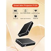 abordables Projecteurs-Mini projecteur DLP intelligent sous Android, décodage 4K HD, compatible 3D, projecteur de poche portable avec Wi-Fi 5 GHz et Bluetooth, correction trapézoïdale, commande tactile, trépied et