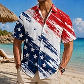  4 de julio de 2026, 250 aniversario Hombre Bandera estadounidense Camisa Camisa de verano Manga Corta Patriótico Diario Ropa de calle Verano Primavera Cuello Vuelto Impresión 3D Un bolsillo delantero
