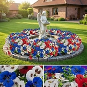 cheap Artificial Flower-18 Pcs Artificial Fake Pansy Flowers for Outdoor, UV Resistant Faux Silk Pansies Patriotic Flowers for Outside for Planter Front Door Porch Patio Window 4th of July Home Decor (Red, White, Blue)