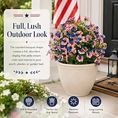  24 Inch Artificial Flower Stake Outdoor Decor, Patriotic Red White Blue Topiary Ball Trees for Independence Day, Memorial Day & 250th Anniversary , UV Resistant Heavy Duty No Fade Garden Yard Lawn Por