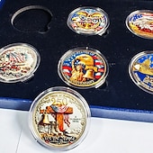  Conjunto de 6 moedas comemorativas do 250º aniversário dos EUA em caixa de presente, moedas patrióticas para colecionadores de 1776 a 2026, lembrança do Dia da Independência, moedas históricas