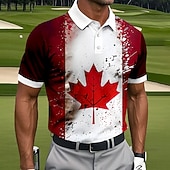 abordables Polo de golf pour homme-Homme Feuille Golf Polos de Sport Manche Courte Polos Revers Occasionnel Athleisure Tenue quotidienne Impression 3D Boutons Printemps &amp; Été Rouge
