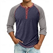 abordables T-shirt Henley décontracté-Homme Chemise Henley T-shirt T-shirt de base-ball manche longue Bloc de Couleur Designer Basique Classique Manche raglan Henley Occasionnel Quotidien Extérieur Été Printemps Automne Bleu Noir bleu