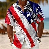  4 juli 2026 250:e Herr Amerikanska amerikanska flaggan Skjorta Sommarskjorta Kortärmad Patriotisk Dagligen Streetwear Sommar Vår Nedvikt 3D-utskrift Skjortor med knappar Blå Rubinrött