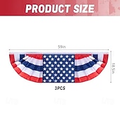  3-teiliges Set aus 152 x 45 cm langen, gefalteten amerikanischen Flaggen-Wimpeln, traditionelle patriotische amerikanische Wimpelketten für den 4. Juli, gefaltete USA-Fächerflagge für die
