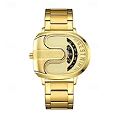 abordables Quartz Watches-Men's Luxury Gold Watch Creative Unique Design Rolling Disc Dial Futuristic Cyberpunk Style Stainless Steel Band Waterproof Fashion Cool Casual Wristwatch Gifts for Men