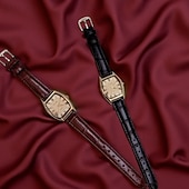 cheap Quartz Watches-Women's Vintage Watch Retro Elegant Gold Tonneau Case Quartz Wristwatch with Brown Leather Strap Roman Numeral Small Face Dress Watch for Ladies Girls Gift