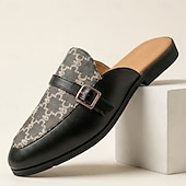 cheap Men's Clogs &amp; Mules-Men's Black and Gray Pattern Mule Loafers Double Monk Strap Slip-On Dress Shoes Fashion Statement Footwear for Stylish Men, Banquets, Parties, Prom and Night Out Wear