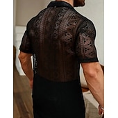 cheap Men's Smart Casual Shirts-Men's Shirt Casual Shirt Button Up Shirt Jacquard Shirt Black Short Sleeve Plain Shirt Collar Casual Daily Lace Clothing Apparel Elegant Fashion Casual