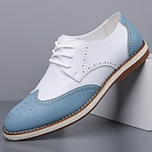 cheap Casual Lace-Up Shoes-Men's Two Tone Wingtip Oxford Shoes, Lace-Up Brogue Dress Shoes, Vintage Formal Shoes for Wedding, Office, Party