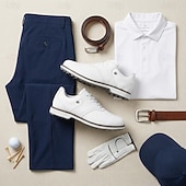 abordables Zapatos de Golf para Hombres-Zapatillas de golf impermeables sin tacos para hombre, con cordones, de microfibra con aspecto de piel y suela de goma antideslizante.