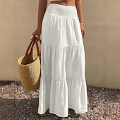economico Gonne da Vacanza-Per donna Gonna da vacanza Bohemien Maxi Vita Alta Gonne Bianco Estate