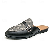 cheap Men's Clogs &amp; Mules-Men's Black and Gray Pattern Mule Loafers Double Monk Strap Slip-On Dress Shoes Fashion Statement Footwear for Stylish Men, Banquets, Parties, Prom and Night Out Wear